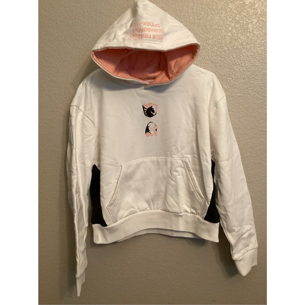 NWT Liquid Marvel Disney Ghost Spider Gwen Stacy White Crop Hoodie Spider Man L